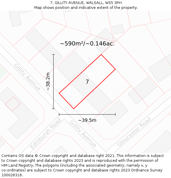 7, GILLITY AVENUE, WALSALL, WS5 3PH: Plot and title map