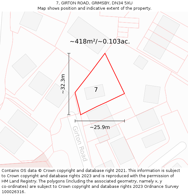 7, GIRTON ROAD, GRIMSBY, DN34 5XU: Plot and title map