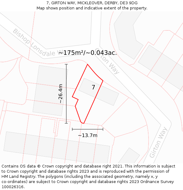 7, GIRTON WAY, MICKLEOVER, DERBY, DE3 9DG: Plot and title map