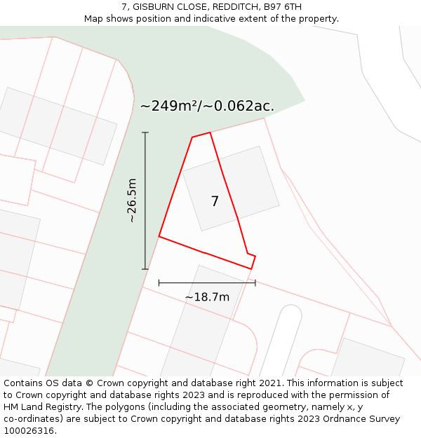 7, GISBURN CLOSE, REDDITCH, B97 6TH: Plot and title map