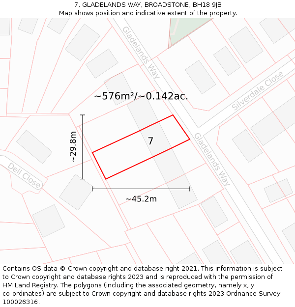 7, GLADELANDS WAY, BROADSTONE, BH18 9JB: Plot and title map