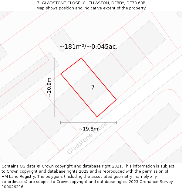 7, GLADSTONE CLOSE, CHELLASTON, DERBY, DE73 6RR: Plot and title map