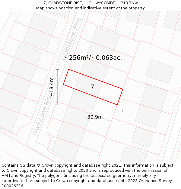 7, GLADSTONE RISE, HIGH WYCOMBE, HP13 7NW: Plot and title map