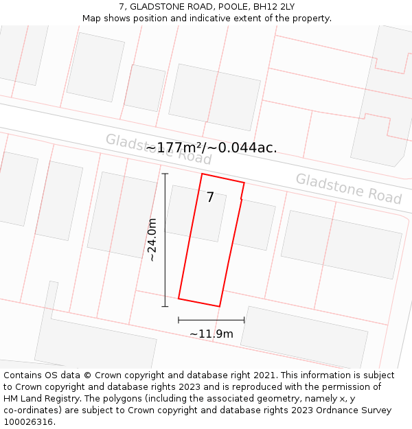 7, GLADSTONE ROAD, POOLE, BH12 2LY: Plot and title map