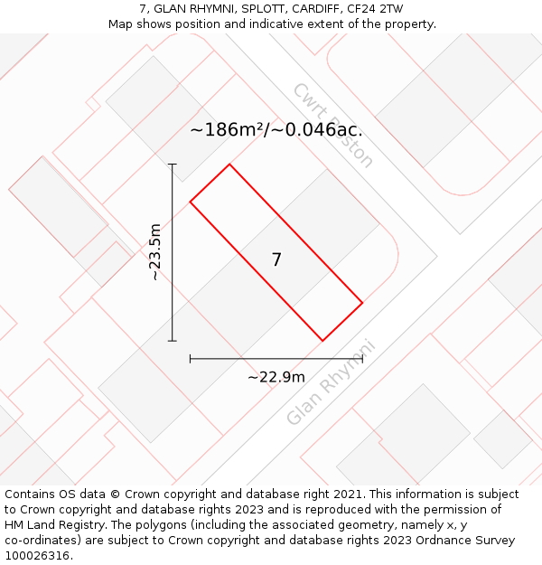 7, GLAN RHYMNI, SPLOTT, CARDIFF, CF24 2TW: Plot and title map