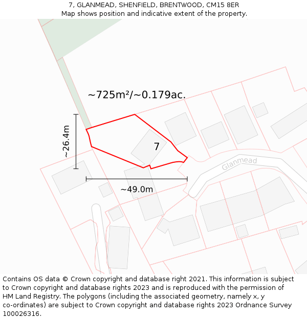 7, GLANMEAD, SHENFIELD, BRENTWOOD, CM15 8ER: Plot and title map