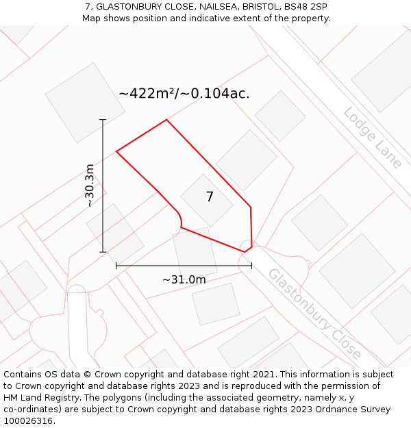 7, GLASTONBURY CLOSE, NAILSEA, BRISTOL, BS48 2SP: Plot and title map