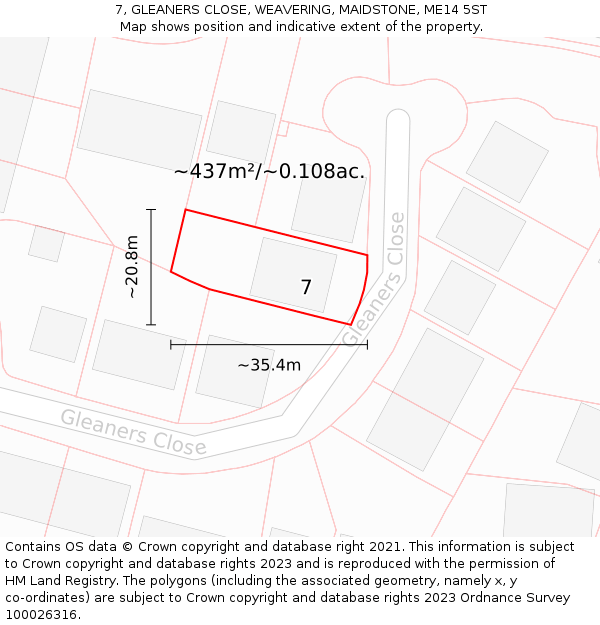 7, GLEANERS CLOSE, WEAVERING, MAIDSTONE, ME14 5ST: Plot and title map