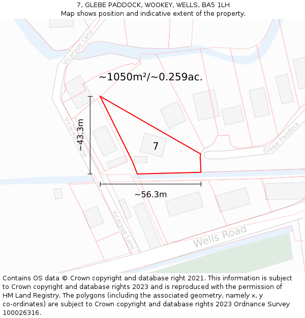 7, GLEBE PADDOCK, WOOKEY, WELLS, BA5 1LH: Plot and title map