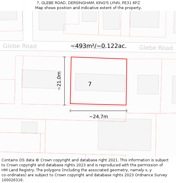 7, GLEBE ROAD, DERSINGHAM, KING'S LYNN, PE31 6PZ: Plot and title map