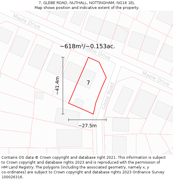 7, GLEBE ROAD, NUTHALL, NOTTINGHAM, NG16 1EL: Plot and title map