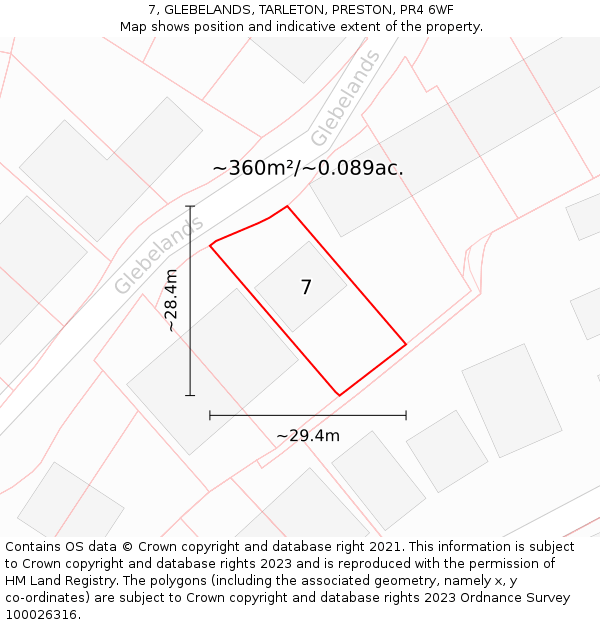 7, GLEBELANDS, TARLETON, PRESTON, PR4 6WF: Plot and title map