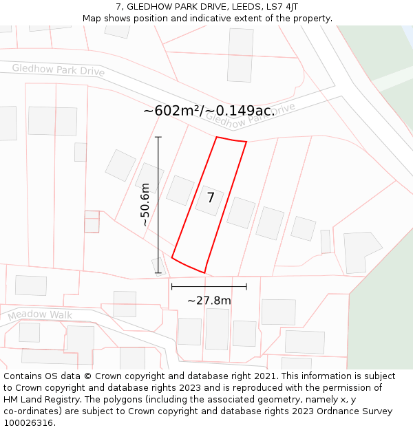 7, GLEDHOW PARK DRIVE, LEEDS, LS7 4JT: Plot and title map