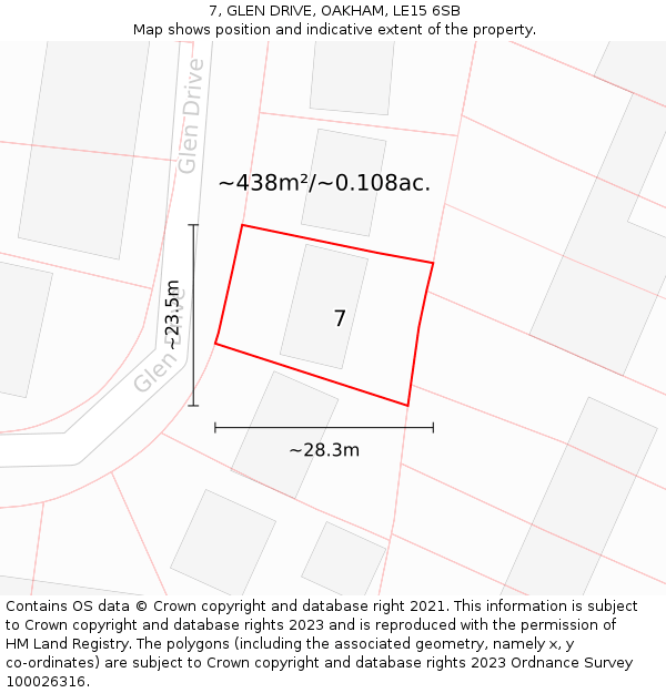 7, GLEN DRIVE, OAKHAM, LE15 6SB: Plot and title map