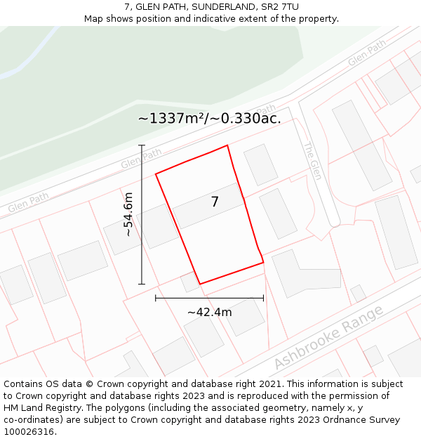 7, GLEN PATH, SUNDERLAND, SR2 7TU: Plot and title map