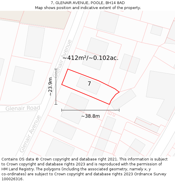 7, GLENAIR AVENUE, POOLE, BH14 8AD: Plot and title map