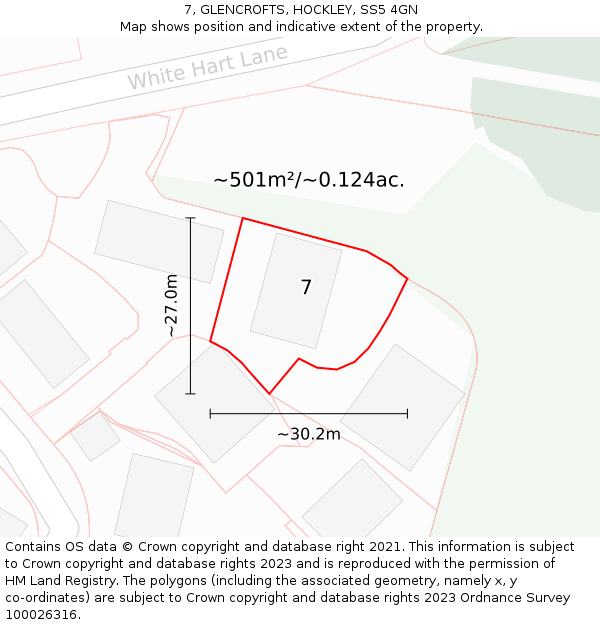 7, GLENCROFTS, HOCKLEY, SS5 4GN: Plot and title map