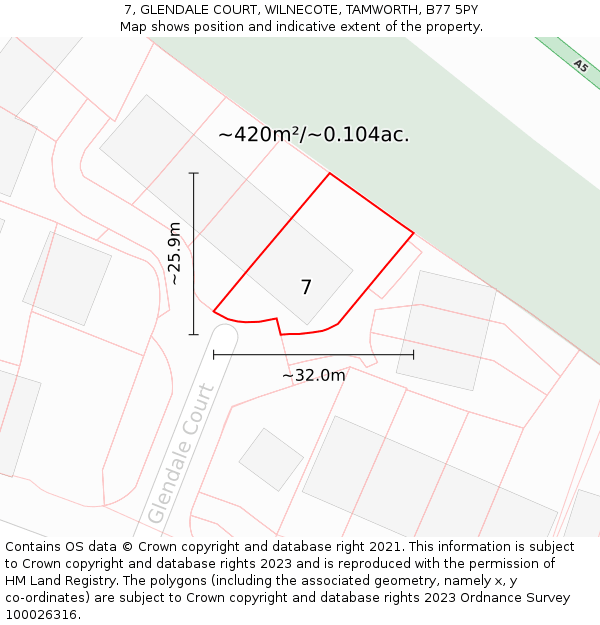 7, GLENDALE COURT, WILNECOTE, TAMWORTH, B77 5PY: Plot and title map