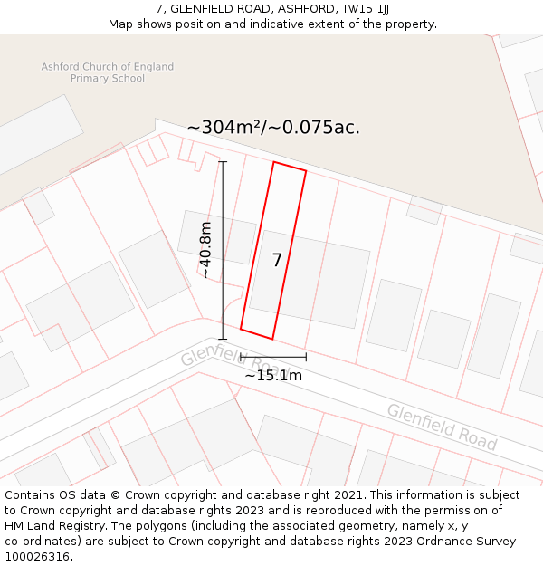 7, GLENFIELD ROAD, ASHFORD, TW15 1JJ: Plot and title map