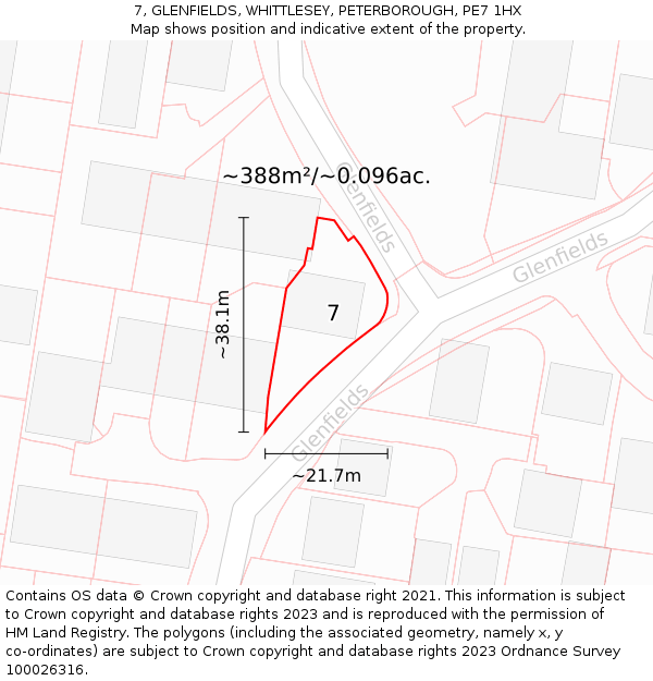 7, GLENFIELDS, WHITTLESEY, PETERBOROUGH, PE7 1HX: Plot and title map
