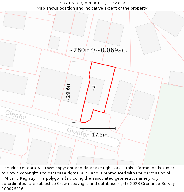 7, GLENFOR, ABERGELE, LL22 8EX: Plot and title map