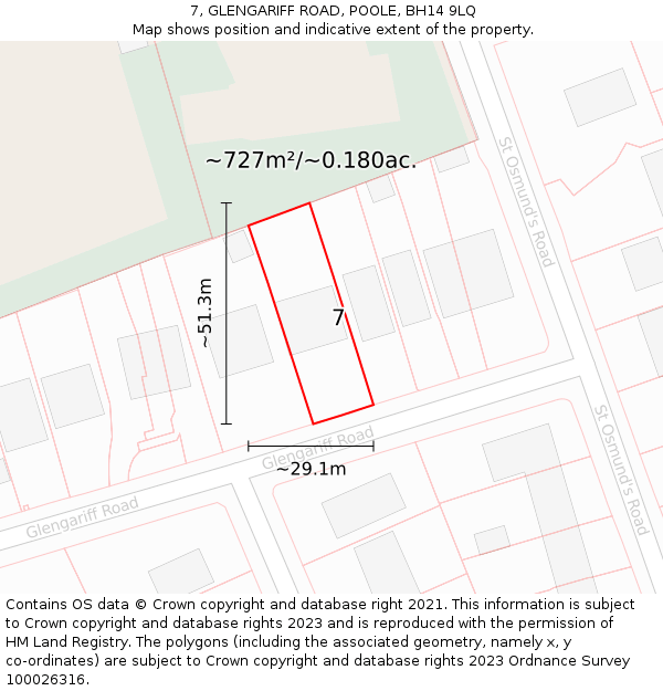 7, GLENGARIFF ROAD, POOLE, BH14 9LQ: Plot and title map
