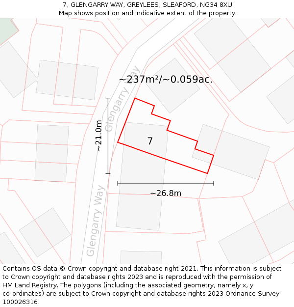 7, GLENGARRY WAY, GREYLEES, SLEAFORD, NG34 8XU: Plot and title map
