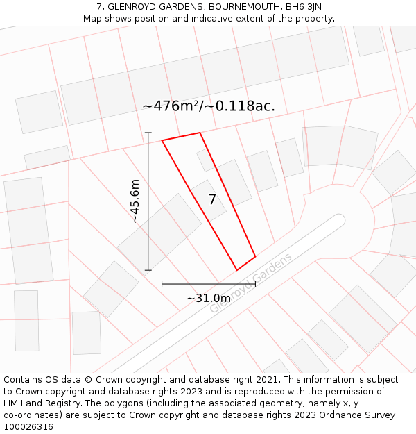 7, GLENROYD GARDENS, BOURNEMOUTH, BH6 3JN: Plot and title map