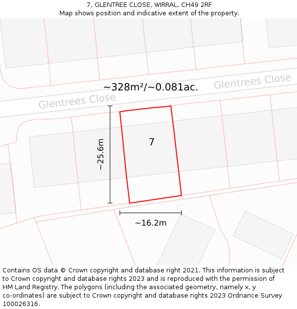 7, GLENTREE CLOSE, WIRRAL, CH49 2RF: Plot and title map