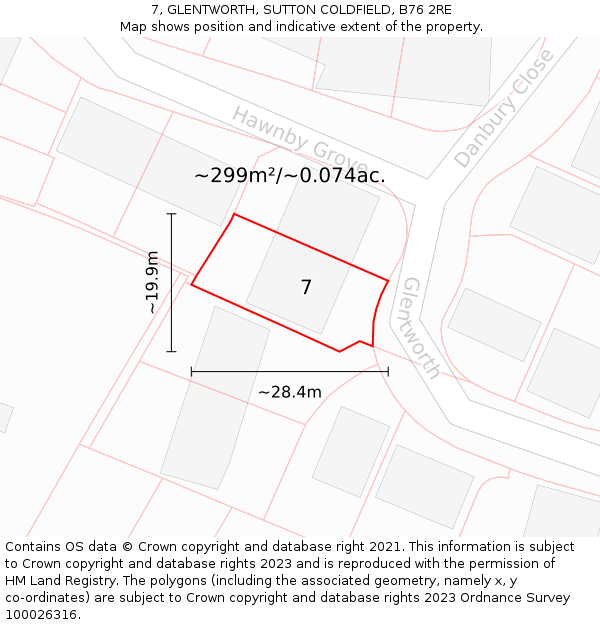 7, GLENTWORTH, SUTTON COLDFIELD, B76 2RE: Plot and title map