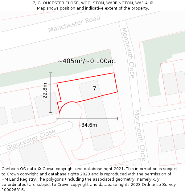 7, GLOUCESTER CLOSE, WOOLSTON, WARRINGTON, WA1 4HP: Plot and title map