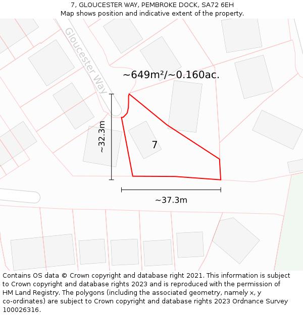 7, GLOUCESTER WAY, PEMBROKE DOCK, SA72 6EH: Plot and title map