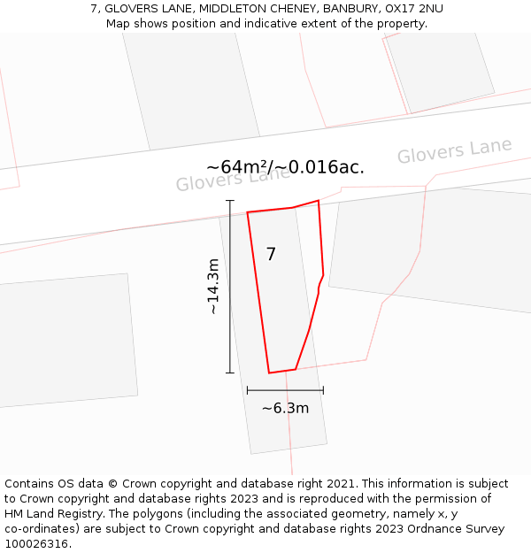 7, GLOVERS LANE, MIDDLETON CHENEY, BANBURY, OX17 2NU: Plot and title map
