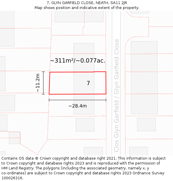 7, GLYN GARFIELD CLOSE, NEATH, SA11 2JR: Plot and title map