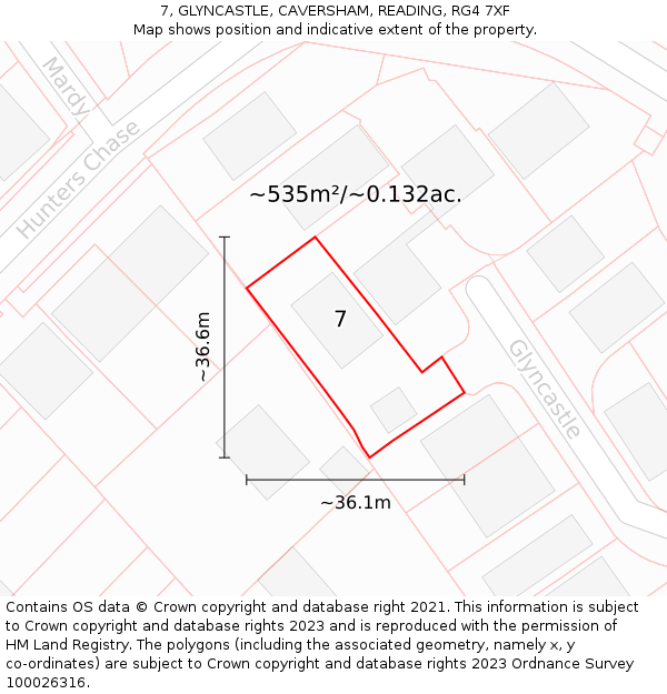 7, GLYNCASTLE, CAVERSHAM, READING, RG4 7XF: Plot and title map