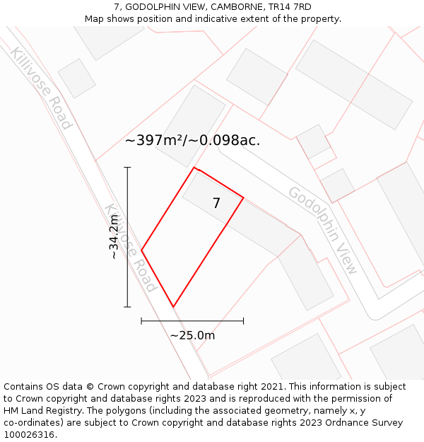 7, GODOLPHIN VIEW, CAMBORNE, TR14 7RD: Plot and title map