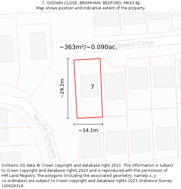 7, GODWIN CLOSE, BROMHAM, BEDFORD, MK43 8JJ: Plot and title map