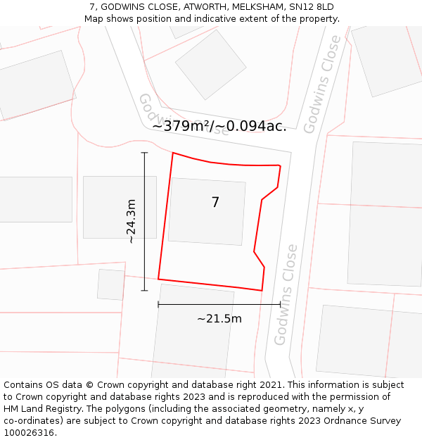 7, GODWINS CLOSE, ATWORTH, MELKSHAM, SN12 8LD: Plot and title map
