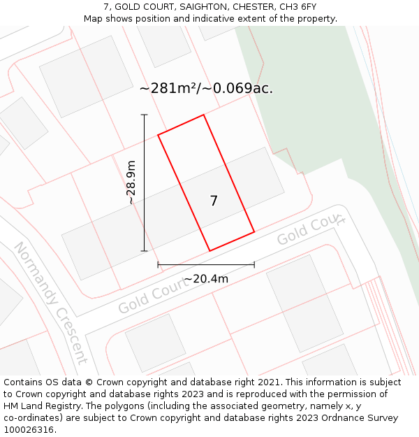 7, GOLD COURT, SAIGHTON, CHESTER, CH3 6FY: Plot and title map