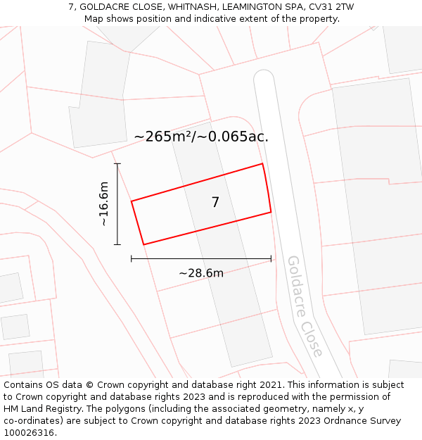 7, GOLDACRE CLOSE, WHITNASH, LEAMINGTON SPA, CV31 2TW: Plot and title map