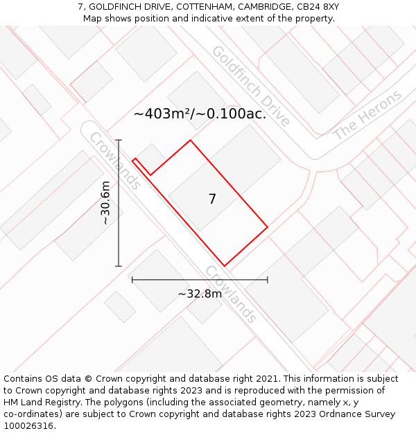 7, GOLDFINCH DRIVE, COTTENHAM, CAMBRIDGE, CB24 8XY: Plot and title map