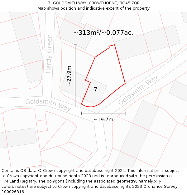 7, GOLDSMITH WAY, CROWTHORNE, RG45 7QP: Plot and title map