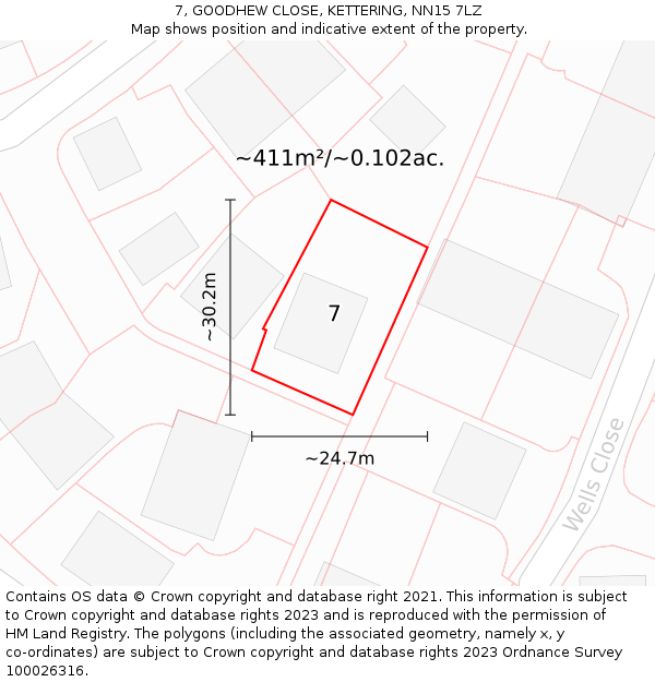 7, GOODHEW CLOSE, KETTERING, NN15 7LZ: Plot and title map