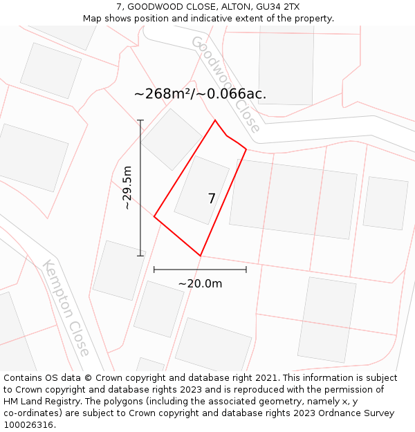 7, GOODWOOD CLOSE, ALTON, GU34 2TX: Plot and title map