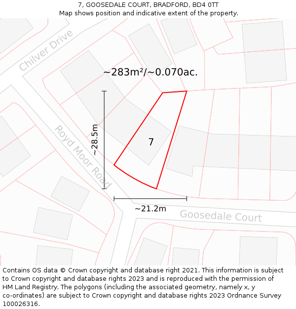 7, GOOSEDALE COURT, BRADFORD, BD4 0TT: Plot and title map