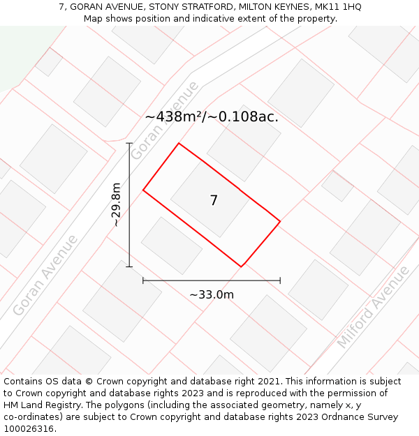 7, GORAN AVENUE, STONY STRATFORD, MILTON KEYNES, MK11 1HQ: Plot and title map