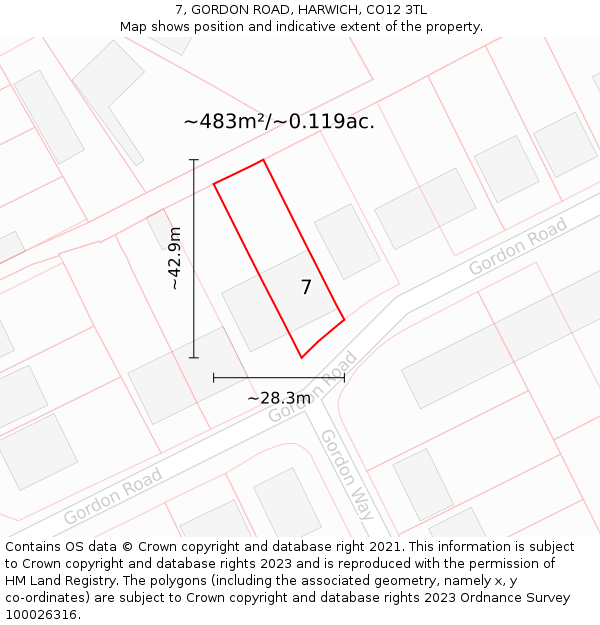 7, GORDON ROAD, HARWICH, CO12 3TL: Plot and title map