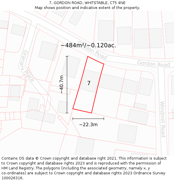 7, GORDON ROAD, WHITSTABLE, CT5 4NE: Plot and title map