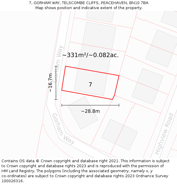 7, GORHAM WAY, TELSCOMBE CLIFFS, PEACEHAVEN, BN10 7BA: Plot and title map