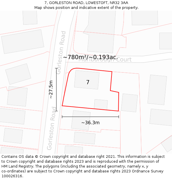 7, GORLESTON ROAD, LOWESTOFT, NR32 3AA: Plot and title map